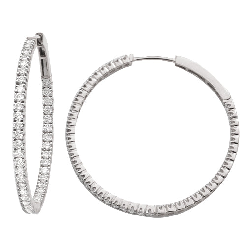 14KW 1.40CTW DIAMOND SINGLE ROW HOOP EARRINGS