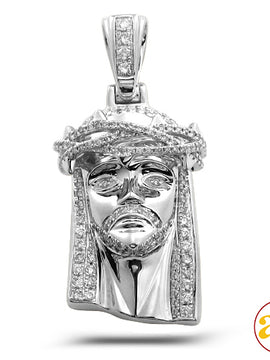 10KW 0.85CTW DIAMOND JESUS PENDANT WITH SOLID BACK