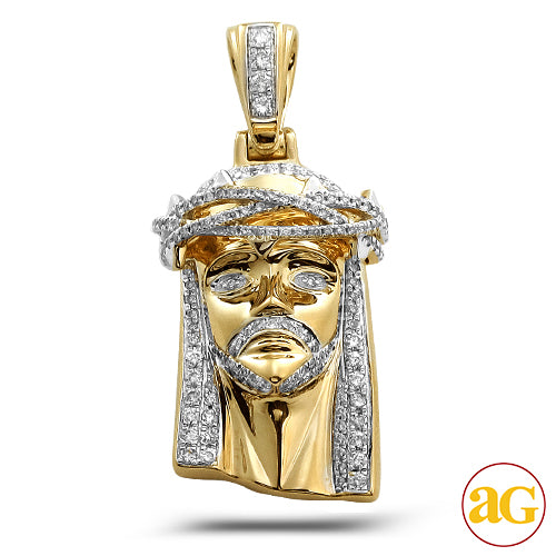 10KY 0.85CTW DIAMOND JESUS PENDANT WITH SOLID BACK