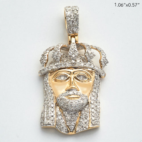 10KY 0.75CTW DIAMOND JESUS PENDANT - PUFFED CROWN