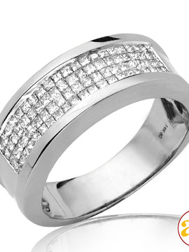 14KW 1.05CTW PC DIAMOND MENS RING - 4 ROW CHANNEL