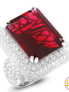 14KW 5.00CTW DIAMOND MENS RING WITH 23.52CT RUBY