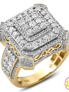 14KY 3.25CTW DIAMOND SQUARE HEAD 3-D MENS RING