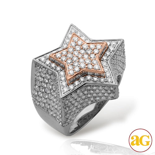 14KW+R 5.00CTW DIAMOND MENS 3-D STAR RING