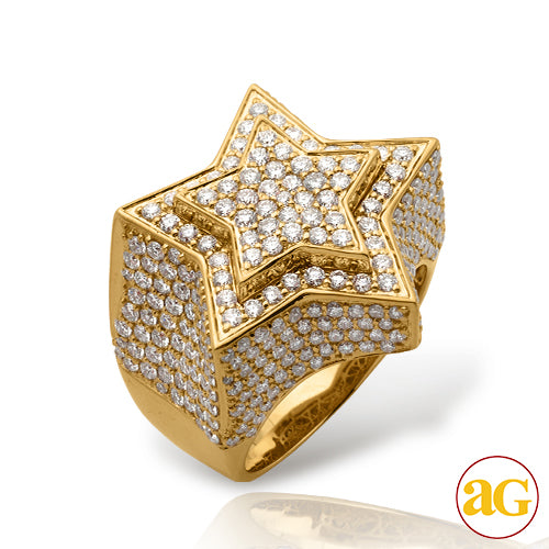 14KY 5.00CTW DIAMOND 3-D STAR MENS RING