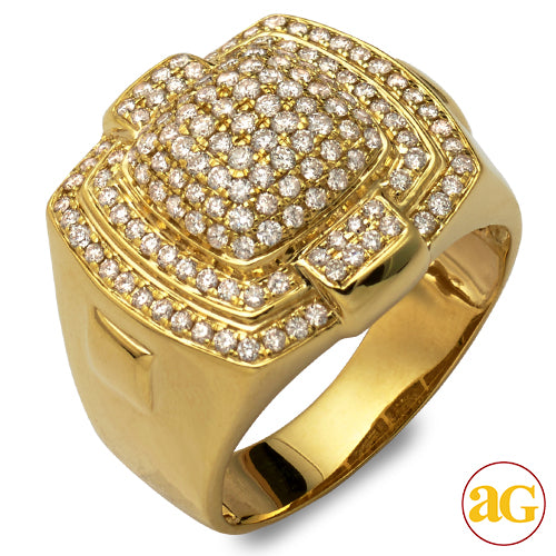 14KY 1.35CTW DIAMOND MENS SQUARE DOME RING - 2 ROW