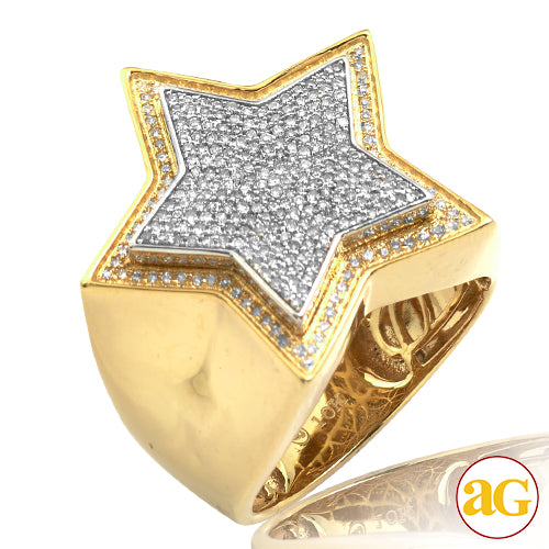 10KY+W 0.55CTW DIAMOND TWO TONE MENS STAR RING