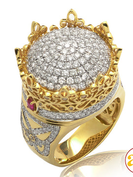 14KY 4.00CTW DIAMOND MENS DOME CROWN RING