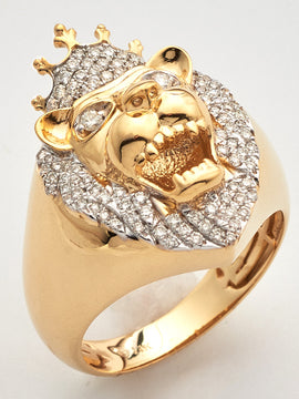 14KY 0.65CTW DIAMOND LION HEAD MENS RING