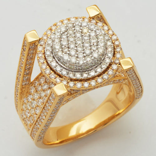 14KY+W 5.75CTW DIAMOND ROUND CLUSTER MENS RING