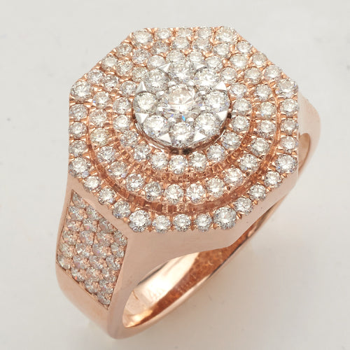 14KR+W 2.00CTW DIAMOND ROUND CLUSTER MENS RING