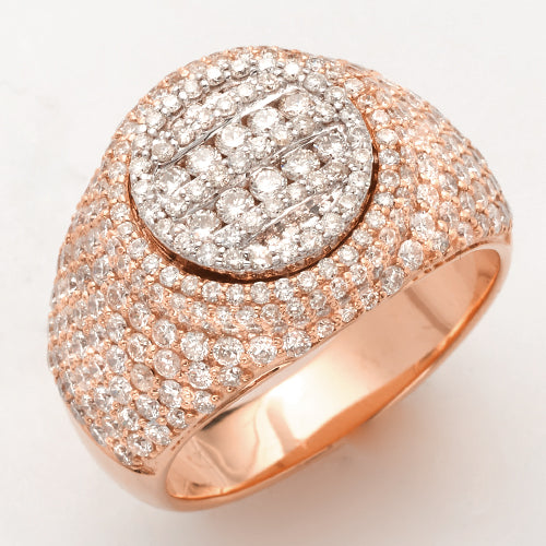 14KR+W 3.00CTW DIAMOND ROUND FACE MENS RING