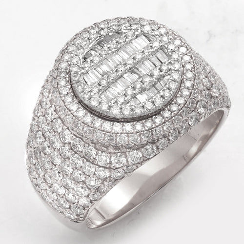 14KW 3.35CTW BAGUETTE DIAMOND MENS RING - ROUND