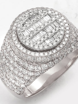 14KW 3.35CTW BAGUETTE DIAMOND MENS RING - ROUND