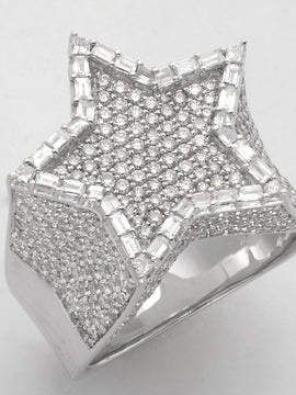 14KW 3.60CTW DIAMOND STAR RING W/RAISED BAGUETTE