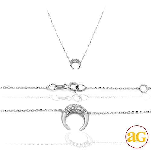 14KW 0.15CTW DIAMOND NECKLACE - FLAT CRESCENT