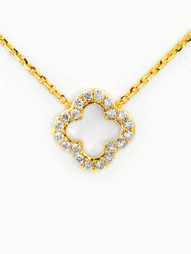 14KY 0.15CTW DIAMOND NECKLACE - OPEN 4-LEAF CLOVER