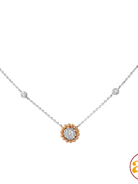 14KW+R 0.25CTW DIAMOND NECKLACE - ROUND CLUSTER