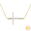 14KY 0.15CTW DIAMOND NECKLACE - SIDEWAYS CROSS