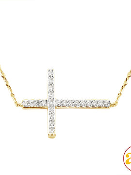 14KY 0.15CTW DIAMOND NECKLACE - SIDEWAYS CROSS