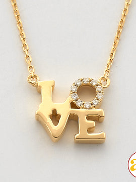 14KY 0.05CTW DIAMOND SQUARE SHAPED "LOVE" NECKLACE