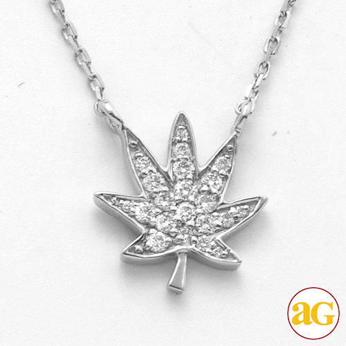 14KW 0.15CTW DIAMOND HERBAL MEDECINE LEAF NECKLACE