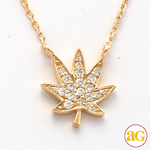 14KY 0.15CTW DIAMOND HERBAL MEDECINE LEAF NECKLACE