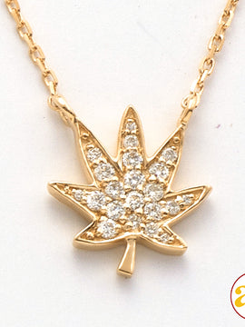 14KY 0.15CTW DIAMOND HERBAL MEDECINE LEAF NECKLACE