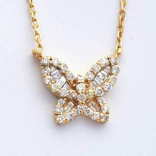 14KY 0.35CTW BAGUETTE DIAMOND BUTTERFLY NECKLACE