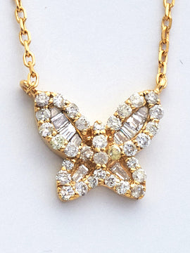 14KY 0.35CTW BAGUETTE DIAMOND BUTTERFLY NECKLACE