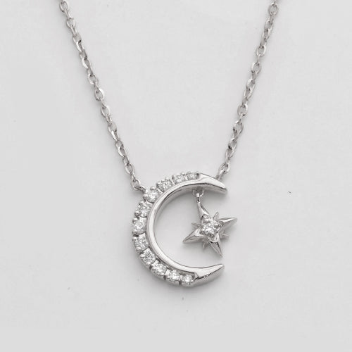 14KW 0.15CTW DIAMOND NECKLACE - CRESCEN MOON