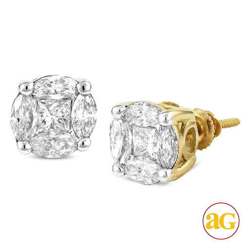 14KY 2.05CTW DIAMOND PIE CUT EARRING STUDS