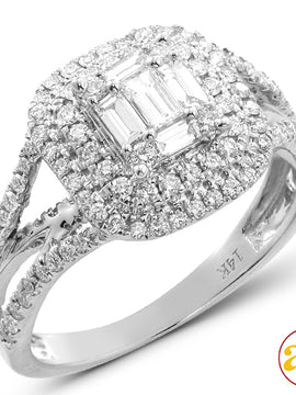 14KW 1.00CTW BAGUETTE DIAMOND BRIDAL RING WITH DOU