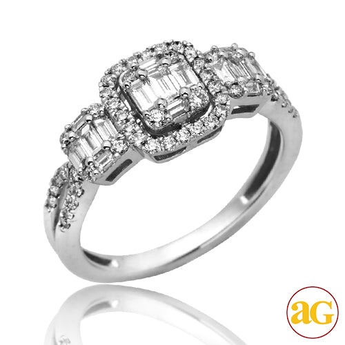 14KW 0.85CTW DIAMOND BAGUETTE 3-STONE RING WITH HA