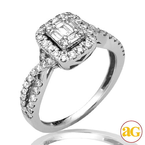 14KW 0.85CTW DIAMOND BAGUETTE BRIDAL RING WITH HAL