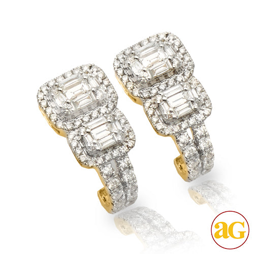 14KY 1.55CTW BAGUETTE DIAMOND 2-STONE HOOK EARRING