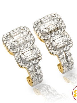 14KY 1.55CTW BAGUETTE DIAMOND 2-STONE HOOK EARRING