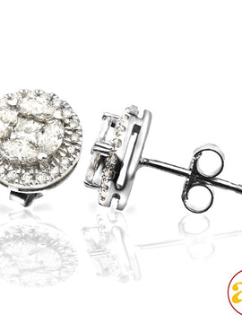 14KW 1.00CTW PIE CUT DIAMOND ROUND EARRING STUDS W