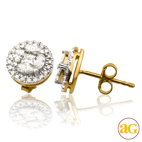 14KY 1.00CTW PIE CUT DIAMOND ROUND EARRING STUDS W