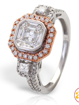 14KW+R 1.10CTW BAGUETTE DIAMOND RING - 8 SIDED HAL