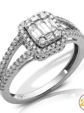 14KW 0.75CTW BAGUETTE DIAMOND RING WITH HALO - SPL