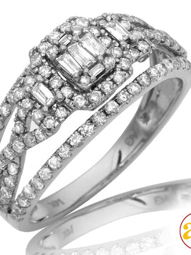 14KW 1.00CTW BAGUETTE DIAMOND RING W/HALO - TWISTE