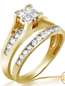 14KY 1.00CTW QUAD HEAD BRIDGE RING BRIDAL SET