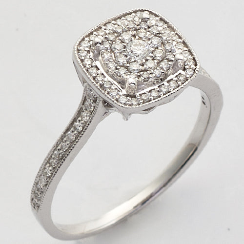 14KW 0.33CTW DIAMOND LUNA CLUSTER RING WITH SQUARE