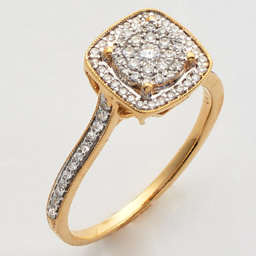 14KY 0.35CTW DIAMOND LUNA CLUSTER RING WITH SQUARE