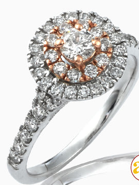 14KW+R 1.00CTW DIAMOND TWO TONE RING WITH PINK BAS