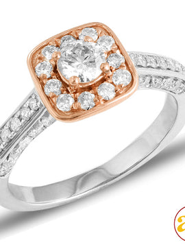 14KW 1.00CTW DIAMOND TWO TONE RING WITH PINK BASKE