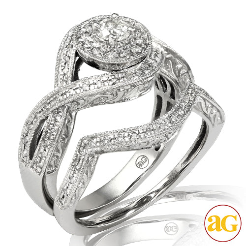 14KW 0.50CTW DIAMOND ENGRAVED MILIGRAIN BRIDAL SET