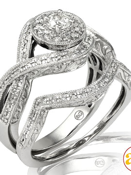 14KW 0.50CTW DIAMOND ENGRAVED MILIGRAIN BRIDAL SET