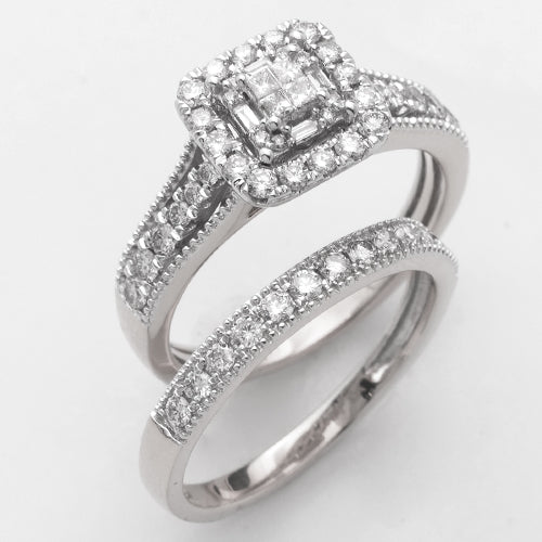 14KW 0.95CTW PRINCESS CUT DIAMOND BRIDAL SET